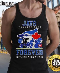 Official Peanuts Charlie Brown Snoopy tank top celebrating Toronto Blue Jays baseball, perfect for fans year-round.