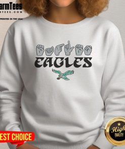Official Philadelphia Eagles Football Homage Youth sweatshirt featuring love sign hand signals in team colors.
