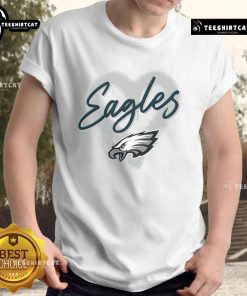 Official Philadelphia Eagles Football Spray Heart T-Shirt featuring a unique heart design in team colors for fans.