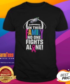 Alt Text: Official Philadelphia Eagles In This Family No One Fights Alone T-Shirt showcasing team spirit and support.