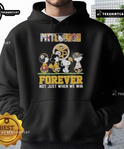 Alt Text: Official Pittsburgh Panthers hoodie featuring Snoopy and friends with the phrase 'Forever, Not Just When We Win.'