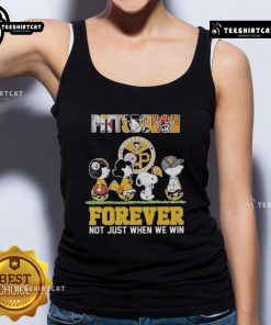 Official Pittsburgh Panthers tank top featuring Snoopy and friends with 'Forever, Not Just When We Win' slogan.