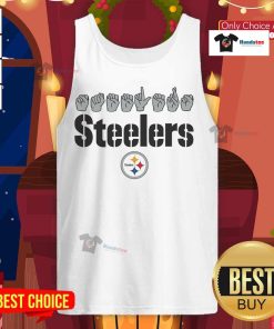 Youth in a tank top showing love for the Pittsburgh Steelers with hand signals, featuring the Official Pittsburgh Steelers logo.