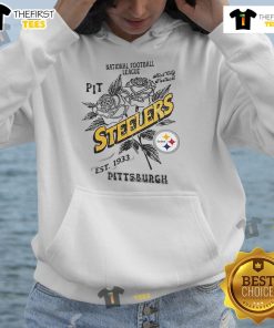 Official Pittsburgh Steelers hoodie featuring NFL logo, established 1933, perfect for fans and game day wear.