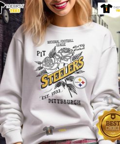 Official Pittsburgh Steelers Rose Sweatshirt, NFL Est. 1933, featuring team logo and stylish design for fans.