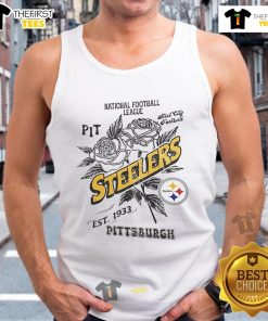Official Pittsburgh Steelers Tank Top featuring NFL logo, established 1933, perfect for fans and casual wear.