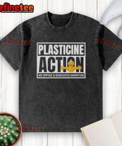 Official Plasticine Action Vintage Washed T-Shirt in soft fabric, featuring retro graphics and a classic fit for stylish comfort.