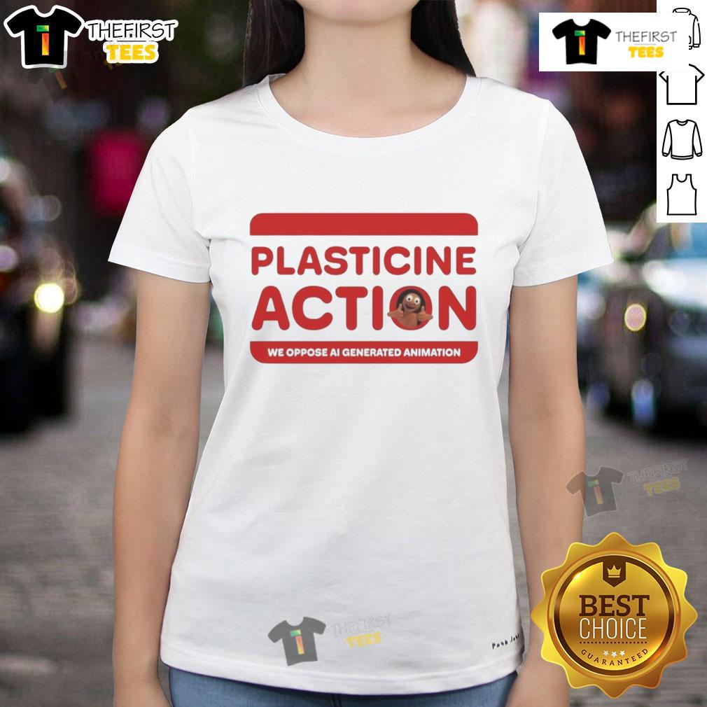 Official Plasticine Action We Oppose Ai Generated Animation Ladies Tee Official Plasticine Action We Oppose AI Generated Animation Ladies Tee showcasing a creative design and vibrant colors.