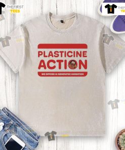 Official Plasticine Action We Oppose AI Generated Animation washed t-shirt with unique design and vibrant colors.