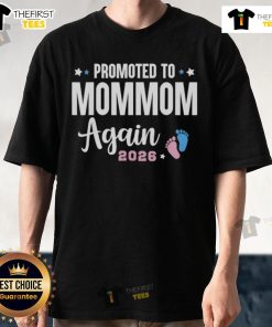 Official Promoted To Mommom Again 2026 T-Shirt for proud grandmothers celebrating new arrivals.