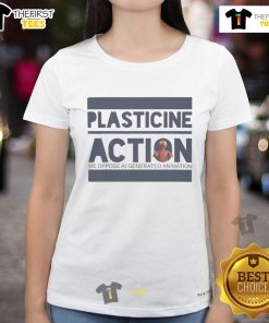 Official protester arrested during a Plasticine action, wearing a stylish ladies tee, highlighting environmental activism.