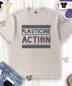 Official protester arrested during Plasticine action, wearing a washed T-shirt, highlighting environmental activism.