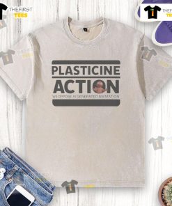 Official Protests Plasticine Action washed t-shirt design featuring vibrant colors and bold graphic print.