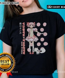 Alt Text: Official Puella Magi Madoka Magica Madoka Kaname polka dot ladies tee featuring vibrant design and comfortable fit.