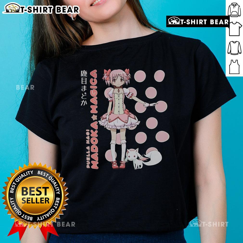 Official Puella Magi Madoka Magica Madoka Kaname Polka Dot Ladies Tee Alt Text: Official Puella Magi Madoka Magica Madoka Kaname polka dot ladies tee featuring vibrant design and comfortable fit.