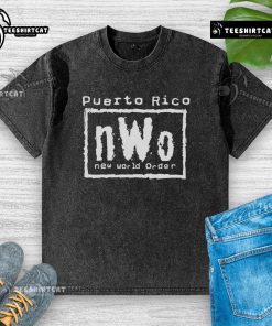 Official Puerto Rico nWo New World Order washed t-shirt featuring a bold graphic design and comfortable fit.