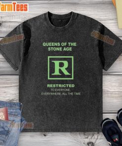 Official Queens of the Stone Age Store Rated R Washed T-Shirt featuring band logo design and vintage style.