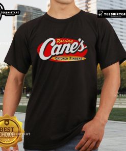 Alt Text: Official Raising Cane's Chicken Fingers T-Shirt featuring bold logo design and vibrant colors for fans and food lovers.