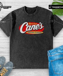 Official Raising Cane's Chicken Fingers washed t-shirt featuring a vibrant logo and soft fabric for ultimate comfort.