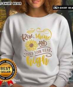Official Rise Shine And Hold Your Head Sunflower Sweatshirt in vibrant yellow, perfect for casual wear and sunflower lovers.