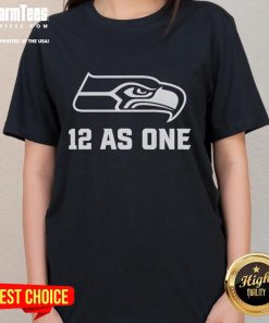 Alt Text: Official Seattle Seahawks 12 As One Ladies Tee featuring team colors and logo, perfect for women's game day attire.