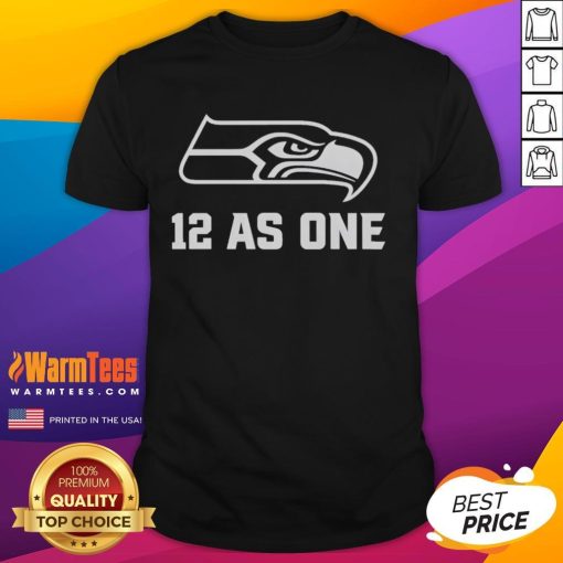 Alt Text: Official Seattle Seahawks 12 As One T-Shirt featuring team colors and logo, perfect for fans celebrating game day.