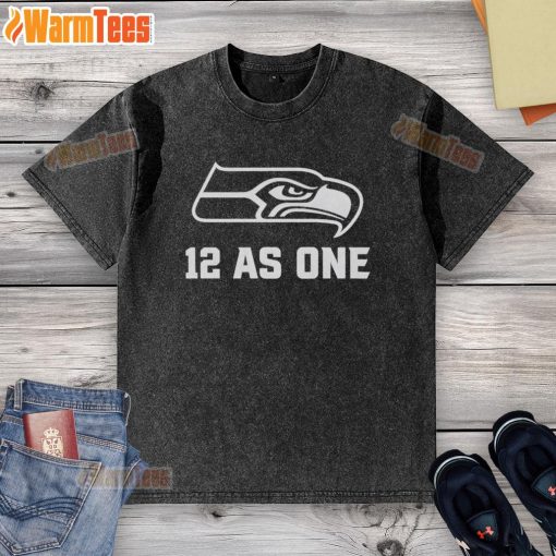 Official Seattle Seahawks 12 As One washed t-shirt featuring bold team graphics for fans and supporters.