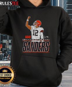 Shedeur Sanders Cleveland Browns Believe Signature hoodie with raised fist design, showcasing team spirit and style.