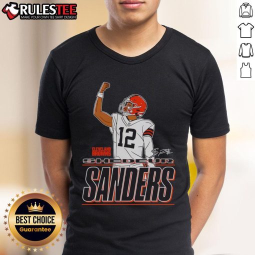 Official Shedeur Sanders Cleveland Browns Believe Signature Raise Your Fist T-Shirt showcasing team spirit and style.