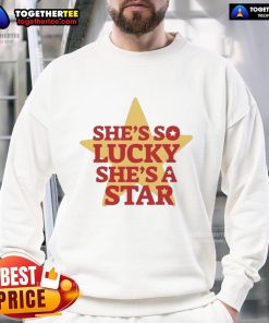 Vintage 'She's So Lucky, She's A Star' sweatshirt featuring a retro design, perfect for casual wear and nostalgia.