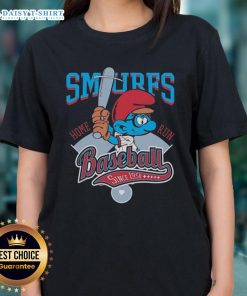 Alt Text: Official Smurf Baseball Home Run Since 1958 Ladies Tee featuring vibrant graphics and comfortable fit for fans.