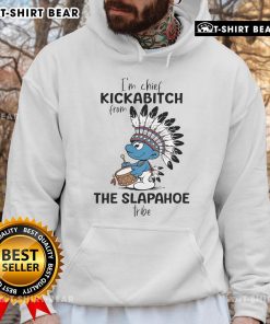Alt Text: Official Smurf Im Chief Kickabitch hoodie from the Slapahoe Tribe featuring vibrant colors and unique tribal design.