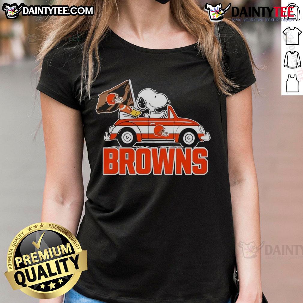 Official Snoopy And Woodstock Driving Car Cleveland Browns Ladies Tee Official Snoopy and Woodstock driving car on Cleveland Browns ladies tee, perfect for fans and casual wear.