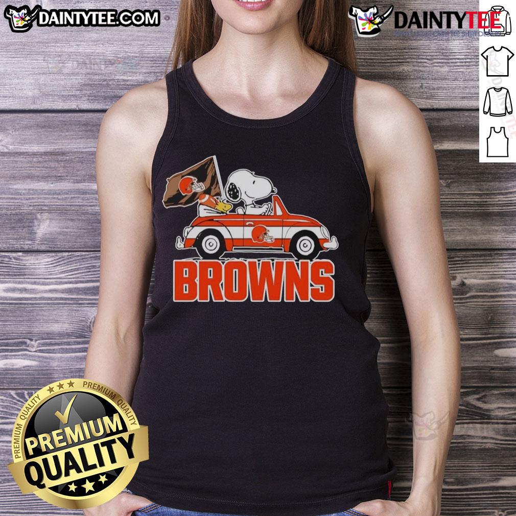 Official Snoopy And Woodstock Driving Car Cleveland Browns Tank Top Official Snoopy and Woodstock driving a car on a Cleveland Browns tank top, perfect for fans and casual wear.