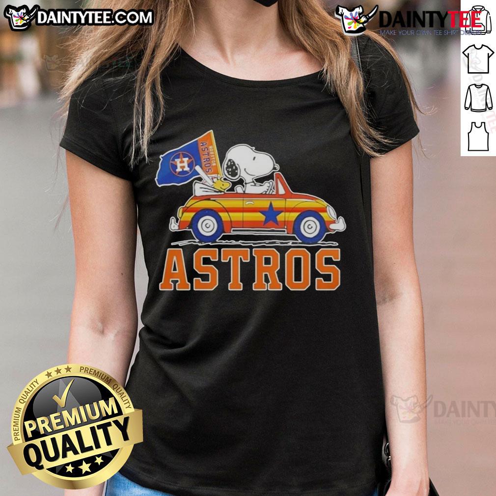 Official Snoopy And Woodstock Driving Car Houston Astros Ladies Tee