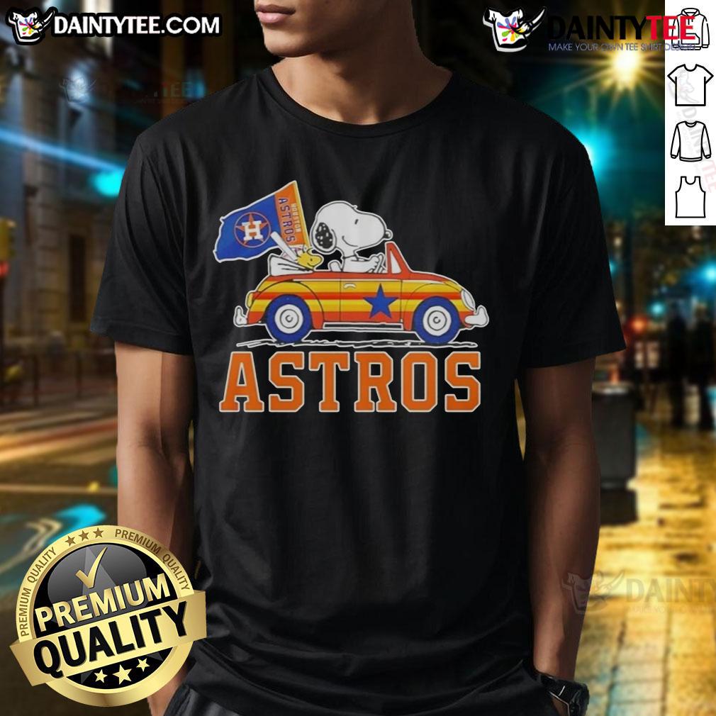 Official Snoopy And Woodstock Driving Car Houston Astros T Shirt Official Snoopy and Woodstock driving car Houston Astros T-Shirt, featuring vibrant graphics and team colors for fans.
