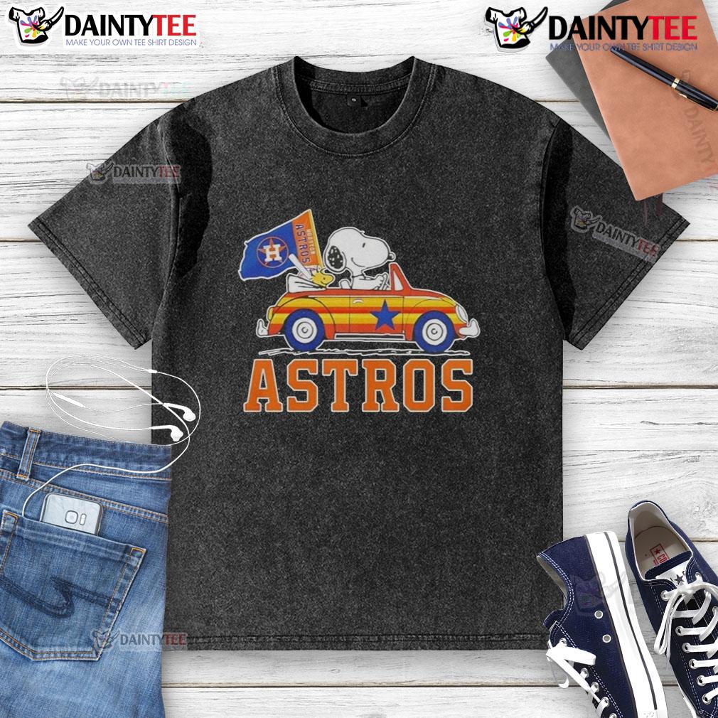 Official Snoopy And Woodstock Driving Car Houston Astros Washed T Shirt