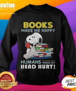Official Snoopy Book Makes Me Happy sweatshirt featuring vibrant graphics and cozy design for Peanuts fans.