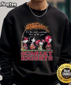 Alt Text: Official Snoopy The Peanuts Rutgers Scarlet Knights sweatshirt celebrating the holiday season with festive design.