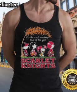 Alt Text: Official Snoopy the Peanuts Rutgers Scarlet Knights tank top for the most wonderful time of the year.