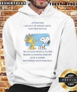 Alt Text: Official Snoopy Woodstock hoodie with 'I Am Out Of Order Until Further Notice' design, perfect for casual wear.