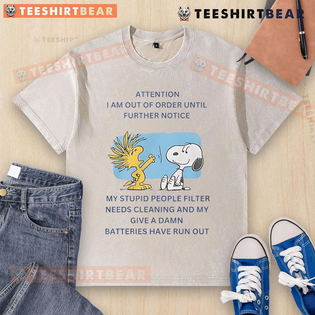 Official Snoopy Woodstock I Am Out Of Order Until Further Notice Washed T Shirt Official Snoopy Woodstock 'I Am Out Of Order Until Further Notice' washed t-shirt featuring playful graphic design.