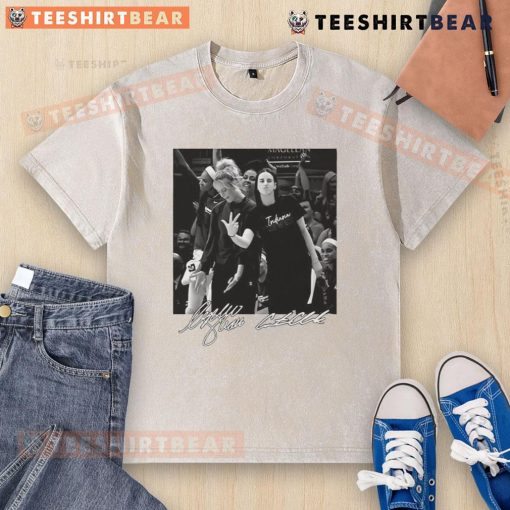 Official Sophie Cunningham x Caitlin Clark Indiana Fever WNBA washed t-shirt featuring team logo and vibrant design.