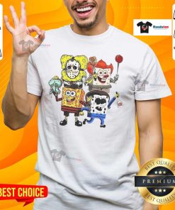 Official Sponge X Horror Characters Happy Halloween T-Shirt featuring spooky designs for festive celebrations.