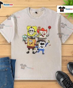 Official Sponge X Horror Characters Happy Halloween Washed T-Shirt featuring spooky designs for festive fans.