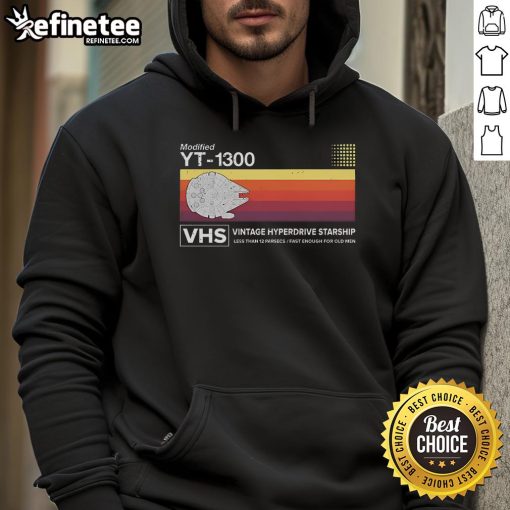 Official Star Wars Modified YT-1300 VHS Vintage Hyperdrive Starship Hoodie featuring iconic sci-fi design.