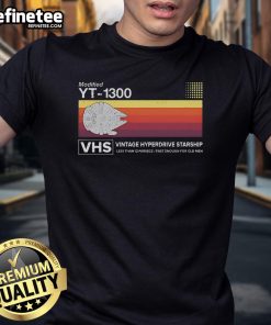 Official Star Wars Modified Yt-1300 VHS vintage hyperdrive starship t-shirt featuring iconic design and retro style.