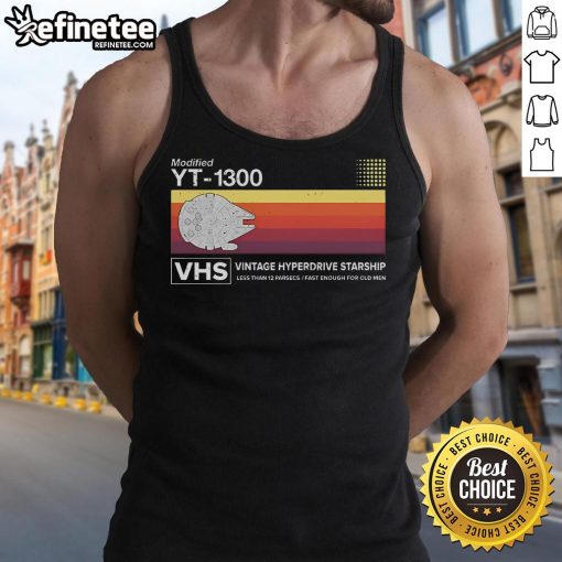Official Star Wars modified YT-1300 VHS vintage hyperdrive starship tank top featuring iconic design and retro style.