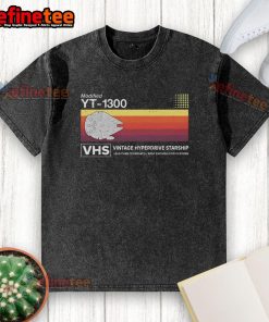 Official Star Wars Modified YT-1300 VHS Vintage Hyperdrive Starship Washed T-Shirt featuring iconic design and soft fabric.