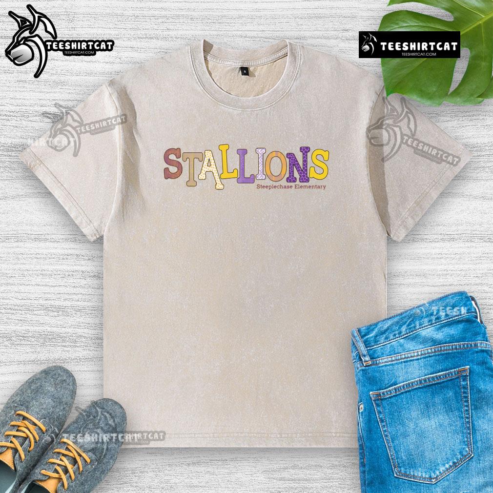 Official Steeplechase Stallions Elementary Pattern Washed T Shirt Official Steeplechase Stallions elementary pattern washed t-shirt in vibrant colors, perfect for casual wear and events.